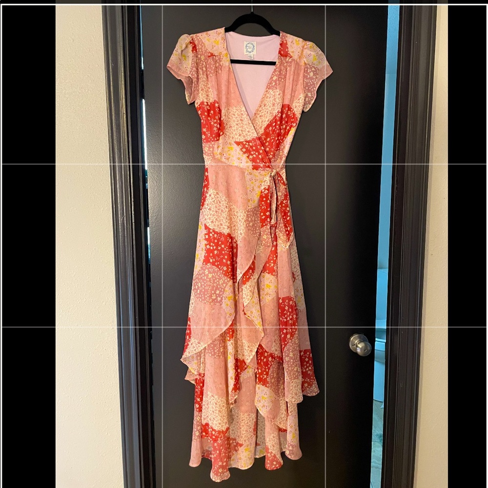 Pink multi colored cross tie maxi dress